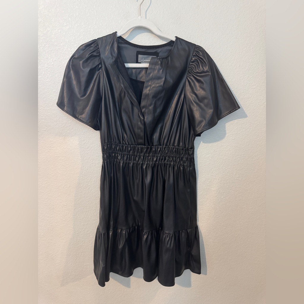 Anthropologie Black Faux Leather Somerset Mini Dress